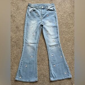 Social Academy Pink Flower Embroidered Girls Flare Jeans (14)